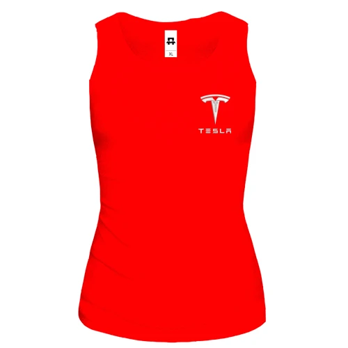 Женская майка, красный, Tesla — вышитый логотип