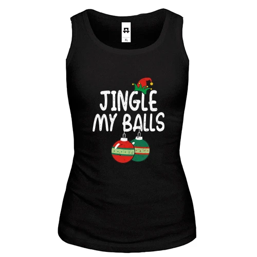 Женская майка, черный, с новогодними шарами "jingle my balls" 2