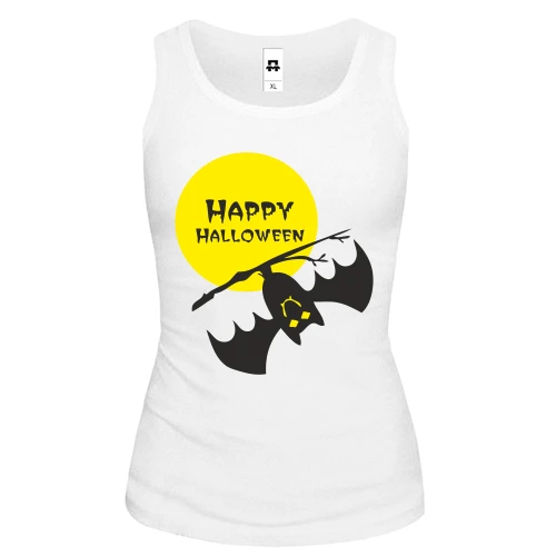 Женская майка Happy Halloween с летучей мышью