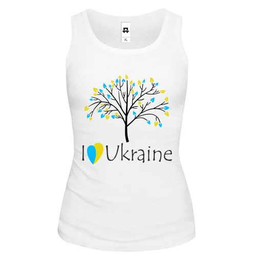 Женская майка с деревом и надписью «I love Ukraine»