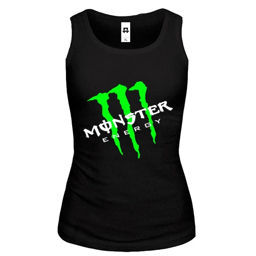 Женская майка, черный, Monster energy (наискосок)