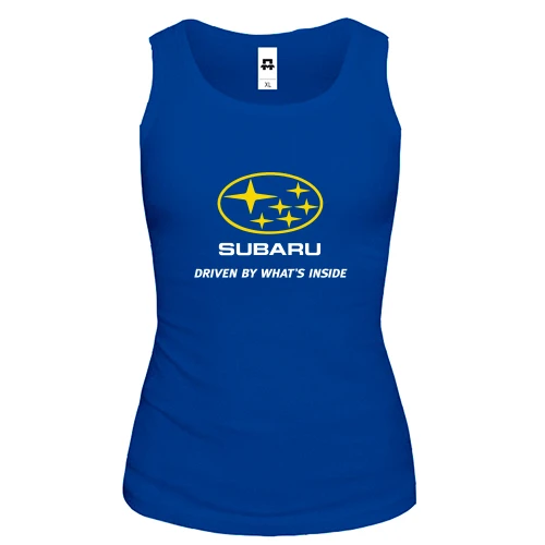 Женская майка с логотипом Subaru и надписью