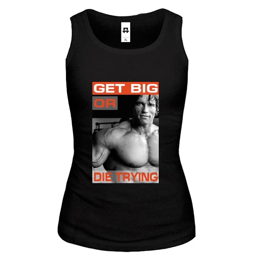Женская майка, Черный, c Арни "Get big or die trying"