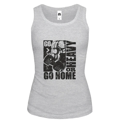 Жіноча майка, Сірий меланж, з написом "Go heavy or go home"
