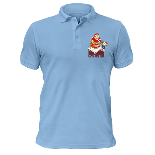 Мужская футболка-поло с надписью "Happy new year" и Симпсонами