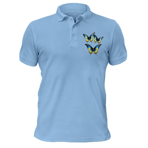 Мужская футболка-поло с тремя желто-синими бабочками