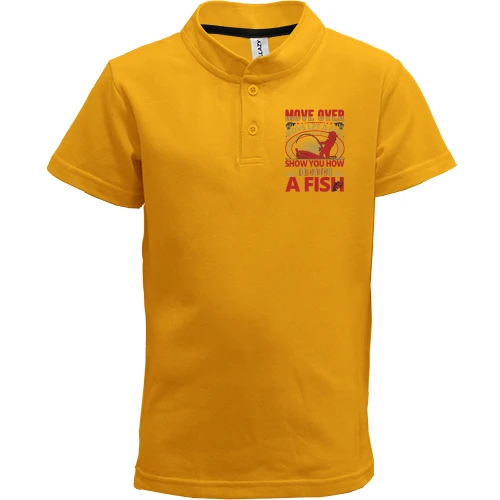 Дитяча футболка поло, Жовтий, з дівчиною рибалкою і написами