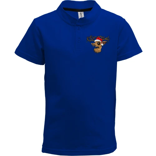 Детская футболка поло, Синий, с рождественским оленем в герлядне