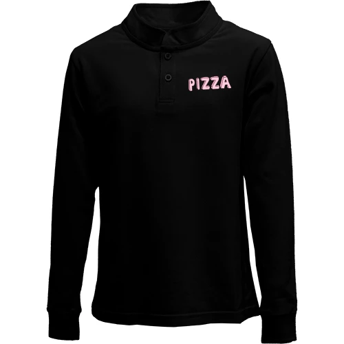 Детский лонгслив поло, Черный, с надписью "Pizza"