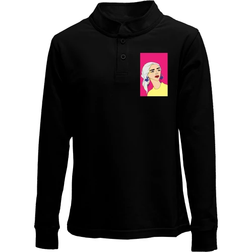 Детский лонгслив поло, Черный, Blonde on pink background