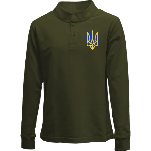 Дитячий лонгслів поло, Хакі, з патріотичним медвежонком