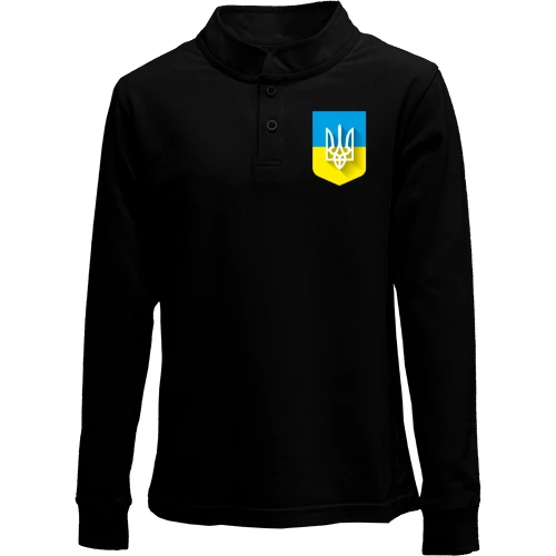 Дитячий лонгслів поло, Чорний, з Тризубом на фоні українського прапора