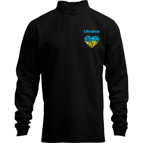 Мужской лонгслив поло со стойкой Ukraine - сердце