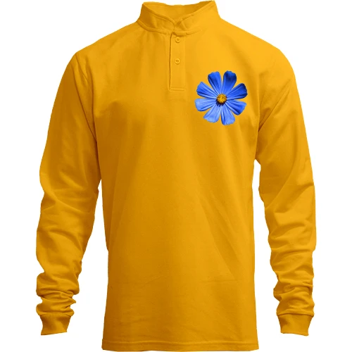 Мужской лонгслив поло со стойкой с мини цветком