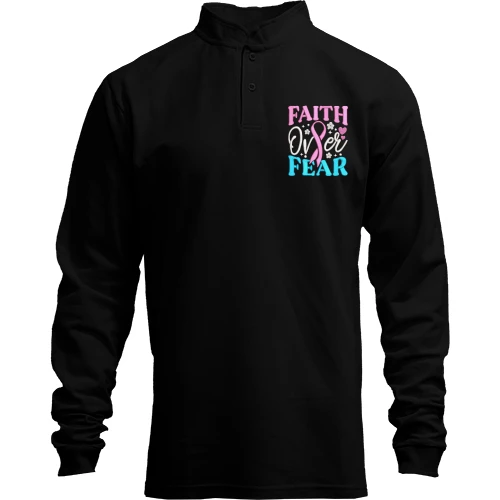 Мужской лонгслив поло со стойкой с надписью Faith over Fear