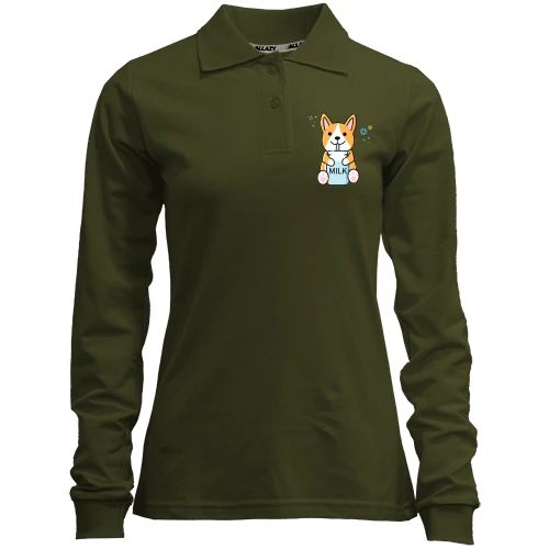 Женский лонгслив поло Corgi drinks Milk