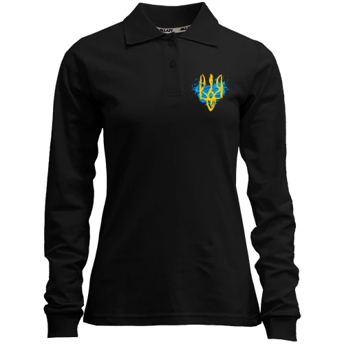 Женский лонгслив поло с гербом Украины (стилизованный под краску) 2