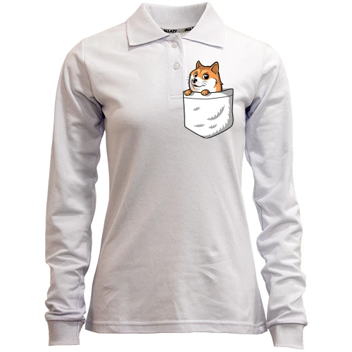 Женский лонгслив поло с wow doge в кармане