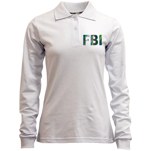 Женский лонгслив поло с надписью «FBI» в голографическом стиле