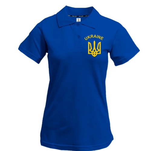 Жіноча футболка-поло, Синій, з написом «Ukraine» і тризубом