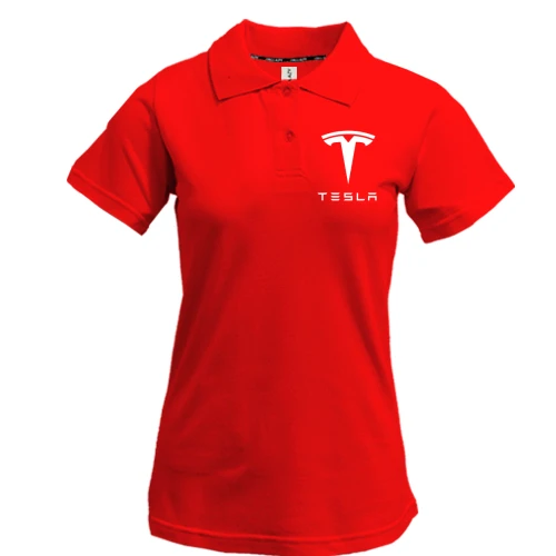 Женская футболка-поло, Красный, с лого Tesla