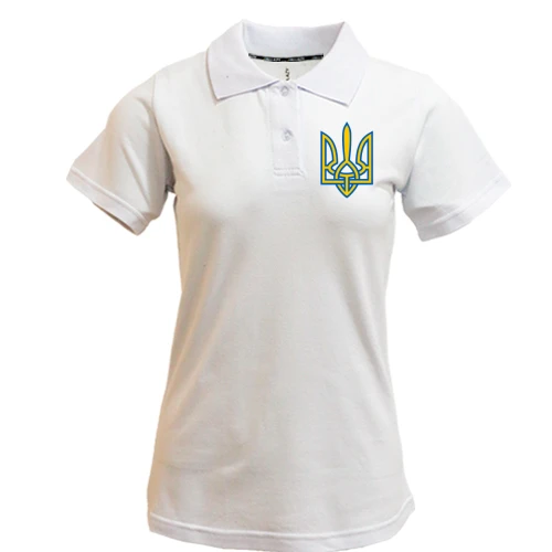 Женская футболка-поло, Белый, с желто-синим Тризубом