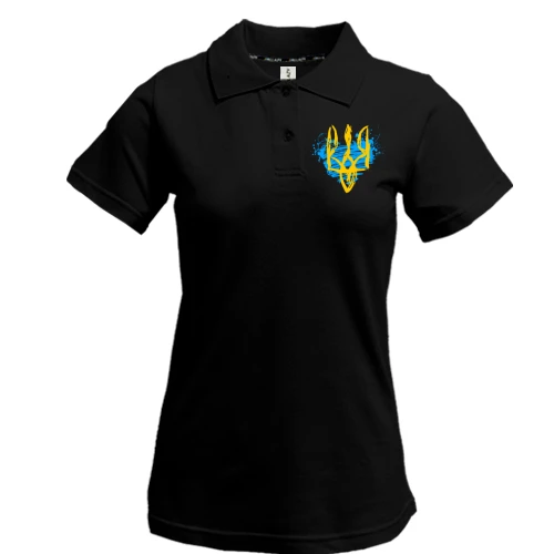 Женская футболка-поло, Черный, с гербом Украины (стилизованный под краску) 2