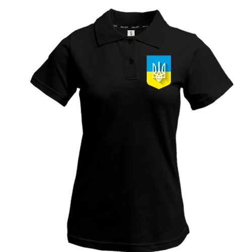 Жіноча футболка-поло з Тризубом на фоні українського прапора