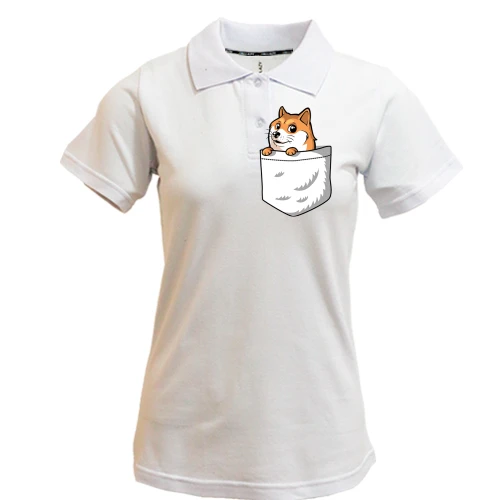 Женская футболка-поло с wow doge в кармане