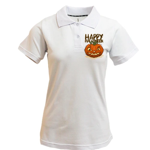 Женская футболка-поло с надписью Happy Halloween