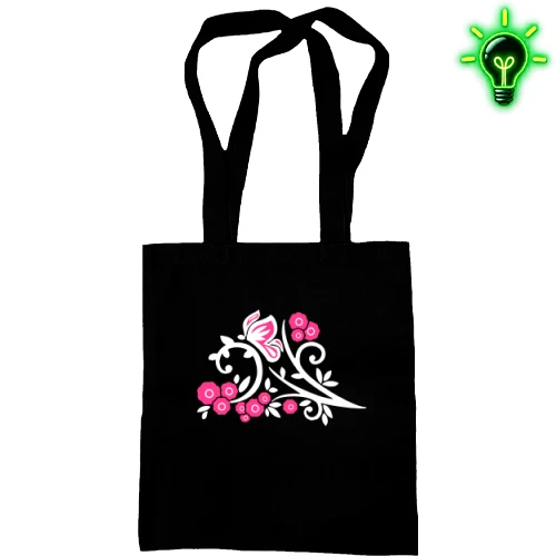 Сумка шопер, Чорний, з метеликом в кольорах (glow)