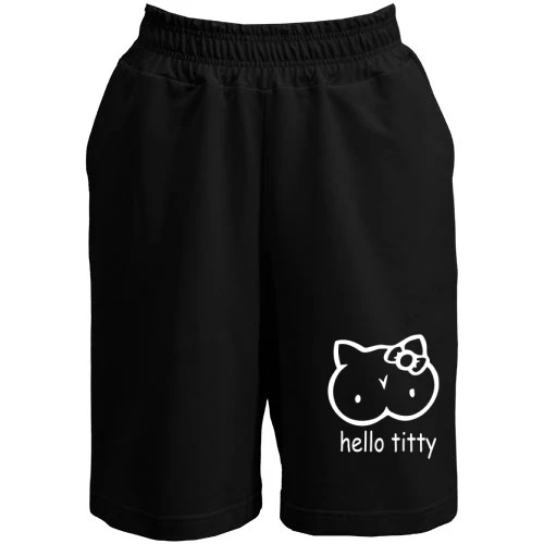 Чоловічі шорти, чорний, з надписью "Hello Titty" в стилі Hello Kitty