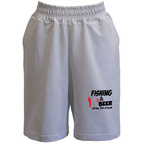 Мужские шорты с красным силуэтом рыбака и надписью «FISHING & BEER Living THE DREAM»