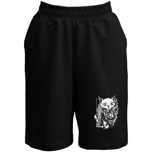 Мужские шорты, Черный, Cat with skate black and white