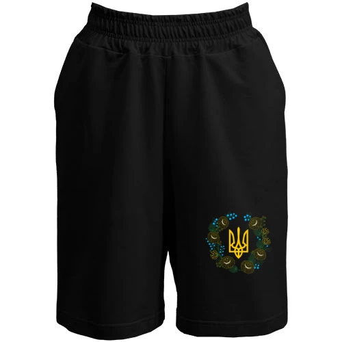 Чоловічі шорти, Чорний, герб України у квітковому вінку