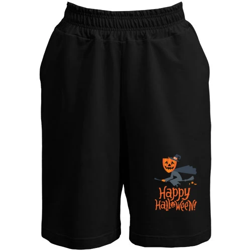 Мужские шорты, Черный, Ведьма на метле - Happy Halloween