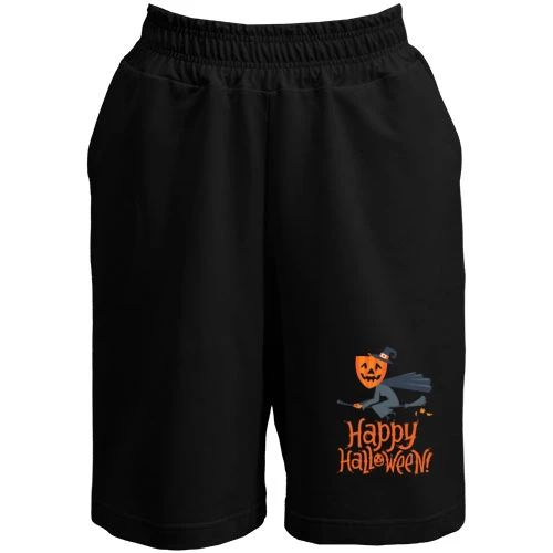 Мужские шорты, Черный, Halloween с ведьмой на метле