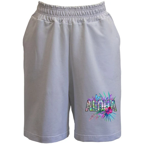 Чоловічі шорти, Білий, з написом ALOHA, гібіскусом і метеликом