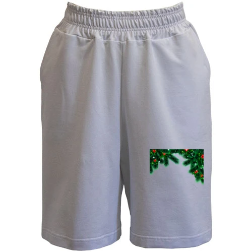 Женские  шорты, Белый, с ветками ёлки