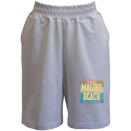 Жіночі шорти із написом «Malibu Beach», силуетами пальм та каліфорнійською символікою