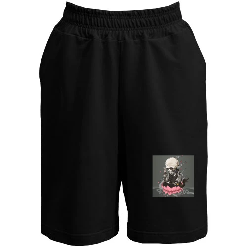 Жіночі шорти, Чорний, Skull in lotus