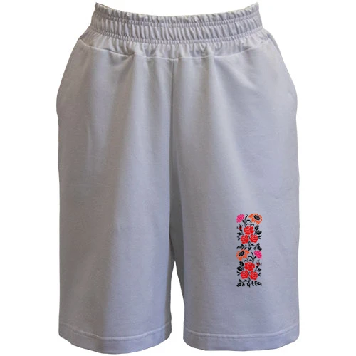 Жіночі шорти, Білий, "Вишиванка маки" (Малюнок)