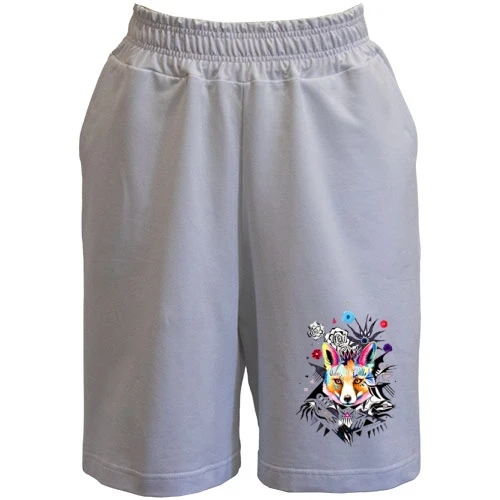 Женские  шорты, Белый, с лисой в абстракции