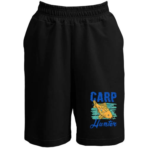 Женские  шорты, Черный, с золотистым карпом «Carp Hunter»