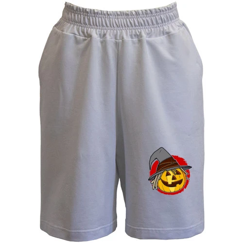 Женские  шорты, Белый, Halloween Тыква в шляпе