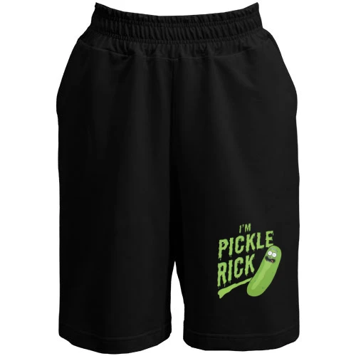 Женские шорты, черный, с крупной зелёной надписью «I'm Pickle Rick»