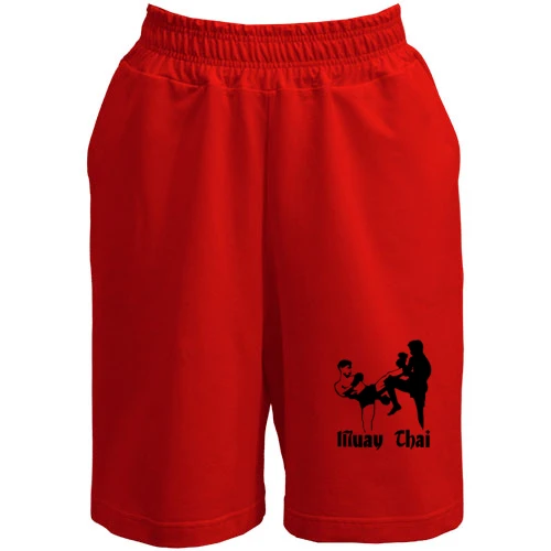 Женские  шорты, Красный, Muay Thai с силуэтами бойцов