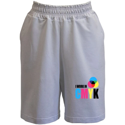 Женские  шорты, Белый, с надписью "i work in CMYK"