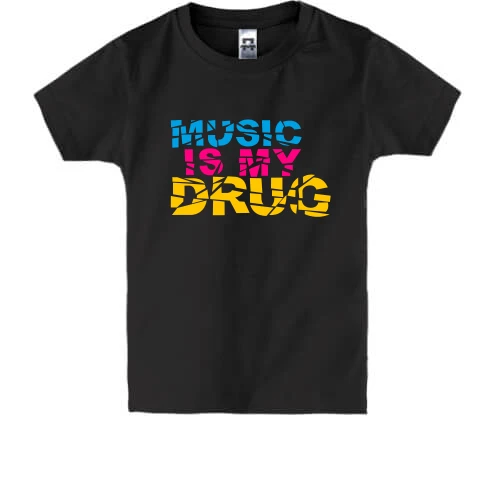 Дитяча футболка, Чорний, Music is my drug
