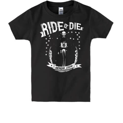 Детская футболка, Черный, ride or die american legend